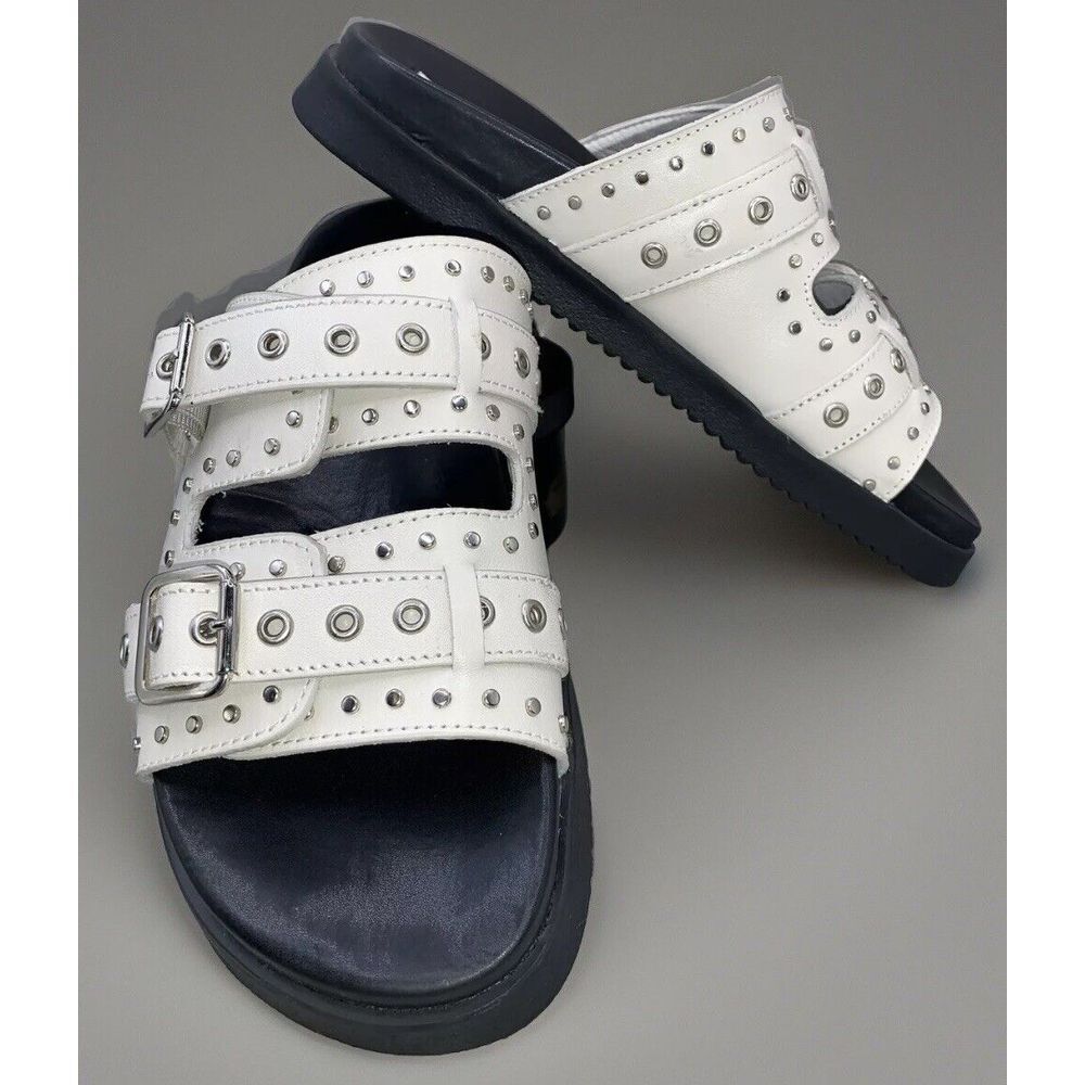 Steve Madden Melanie Slide‎ Sandals Women's 9M Ivory Leather Studded Buckle